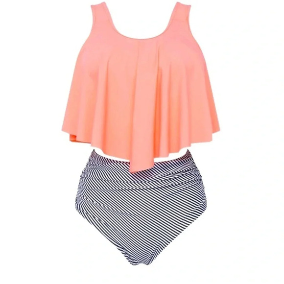 NWT Aqua Eve Women's Plus Size 2 Piece Swimsuit Off Shoulder Bikini High Waisted - Picture 3 of 8